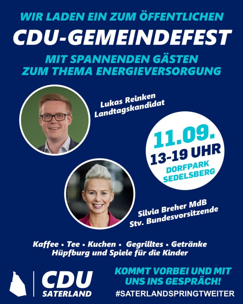 Vorankündigung: 11.09.2022 – CDU – Gemeindefest Mit Spannenden Gästen ...